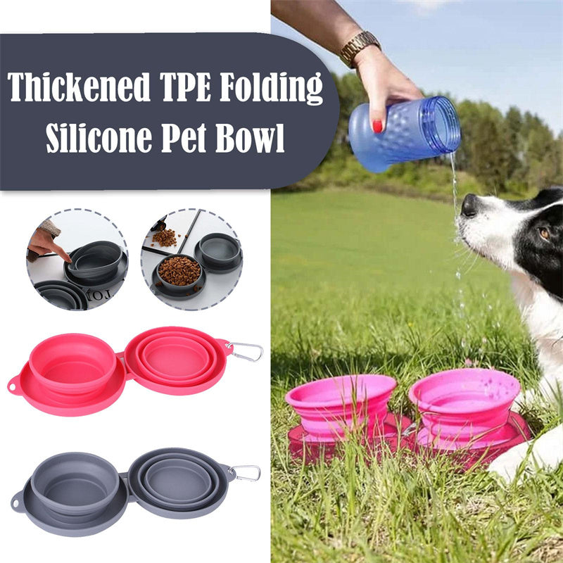 Rubber Foldable Double Bowl Pet Feeding Bowl Pets Supplies Dog Cat Bowls - Silver Streak Goods