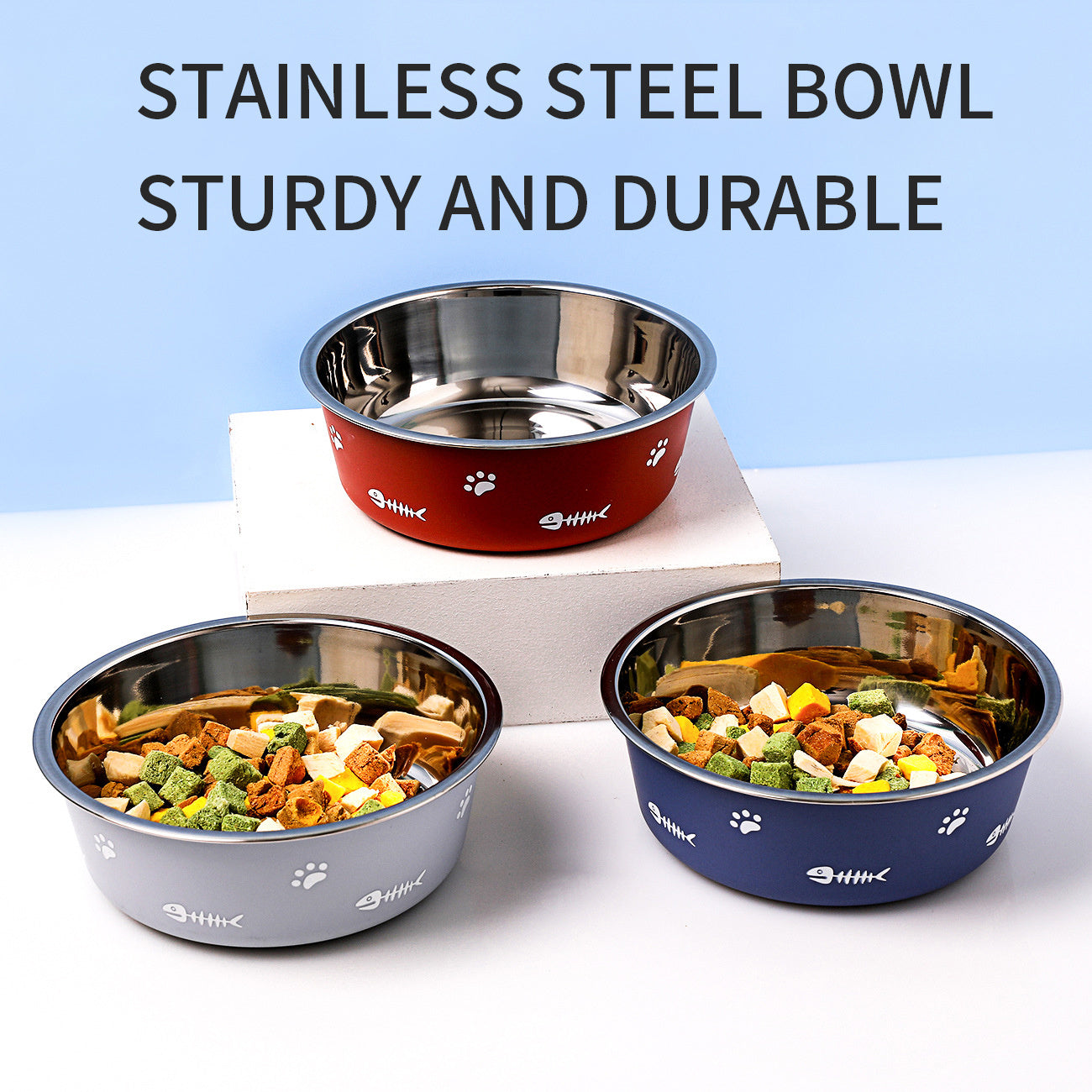 Durable Non-Skid Stainless Steel Pet Bowl with Insulated Rubber Base - Silver Streak Goods