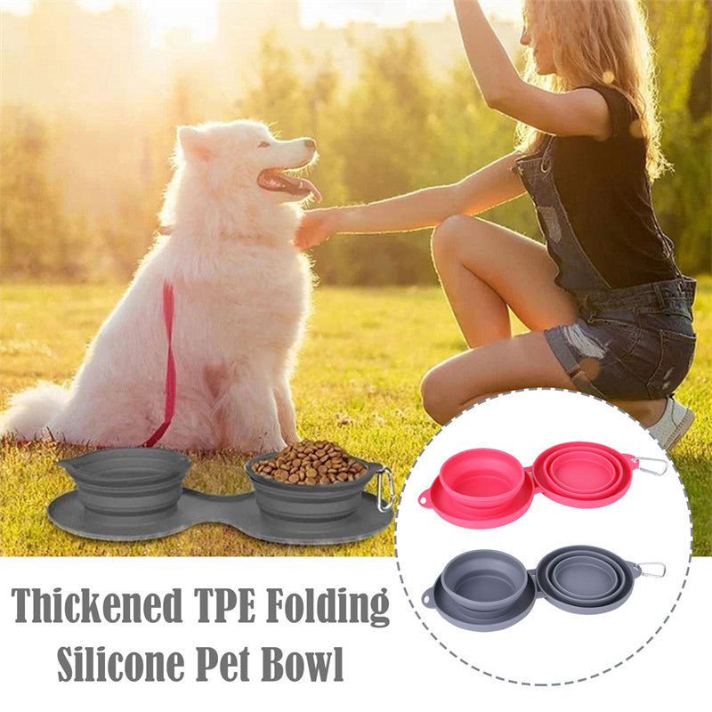 Rubber Foldable Double Bowl Pet Feeding Bowl Pets Supplies Dog Cat Bowls - Silver Streak Goods